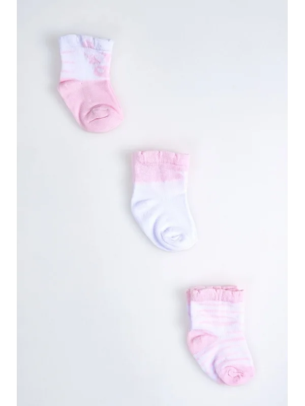 Cocole Socks Kız Çocuk Soket Çorabı 3’lü Set – Pamuklu Fırfırlı Bilekli & Çizgili Desenli