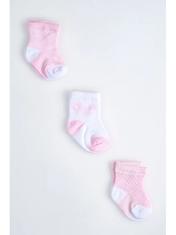 Cocole Socks Kız Çocuk Soket Çorabı 3’lü Set – Pamuklu Özel Logolu Seri & Kabartma Desenli