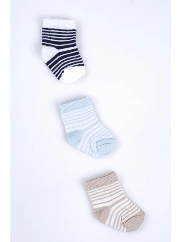 Cocole Socks Erkek Bebek Soket Çorabı 3’lü Set – Pamuklu Klasik Seri & Çizgi Desenli