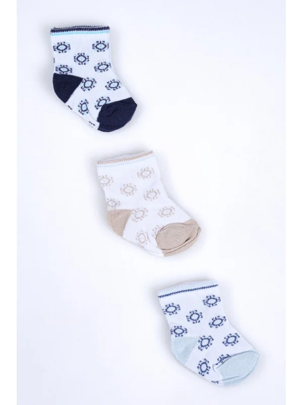 Cocole Socks Erkek Bebek Soket Çorabı 3’lü Set – Pamuklu Otantik Desenli