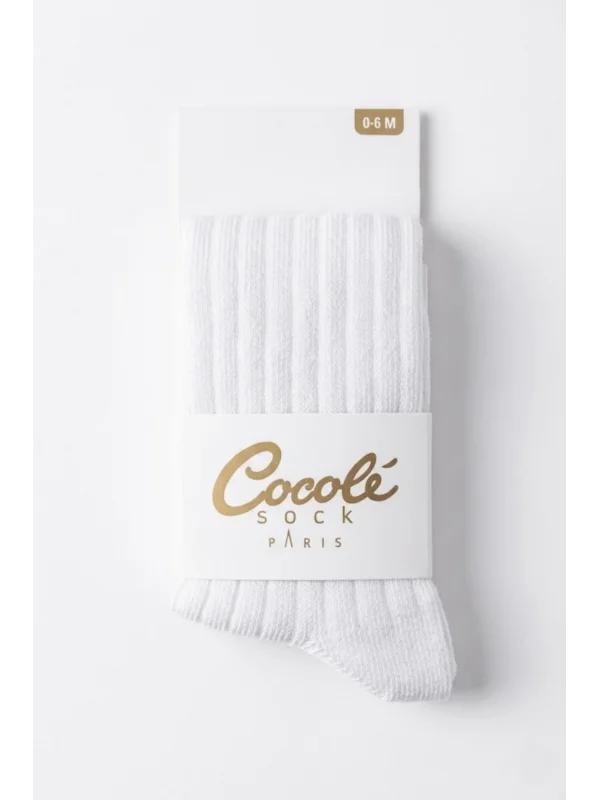 Cocole Socks Kız Bebek Külotlu Çorabı Pamuklu Beyaz Derby Çizgili 0-24 Ay