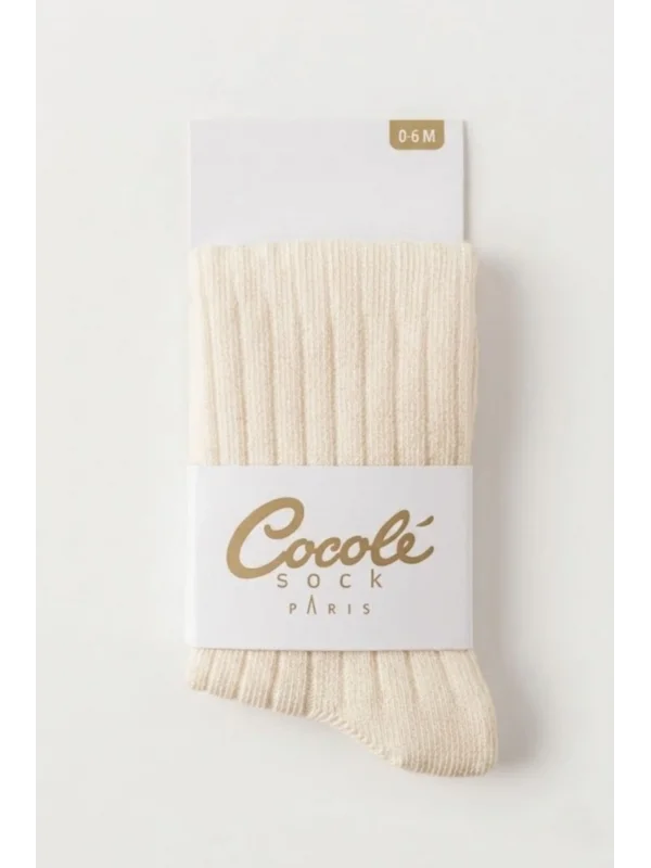 Cocole Socks Kız Bebek Külotlu Çorabı Pamuklu Ekru Derby Çizgili 0-24 Ay