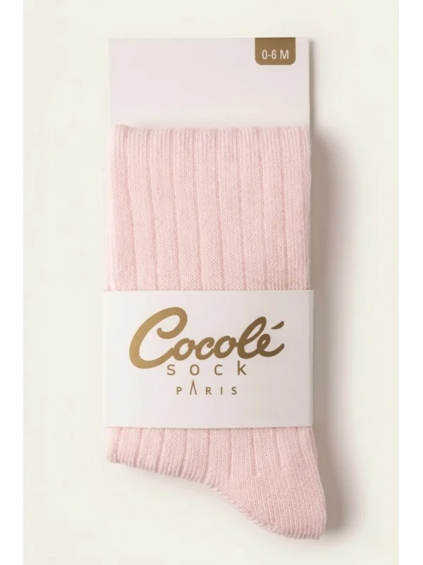 Cocole Socks Kız Bebek Külotlu Çorabı Pamuklu Pembe Derby Çizgili 0-24 Ay