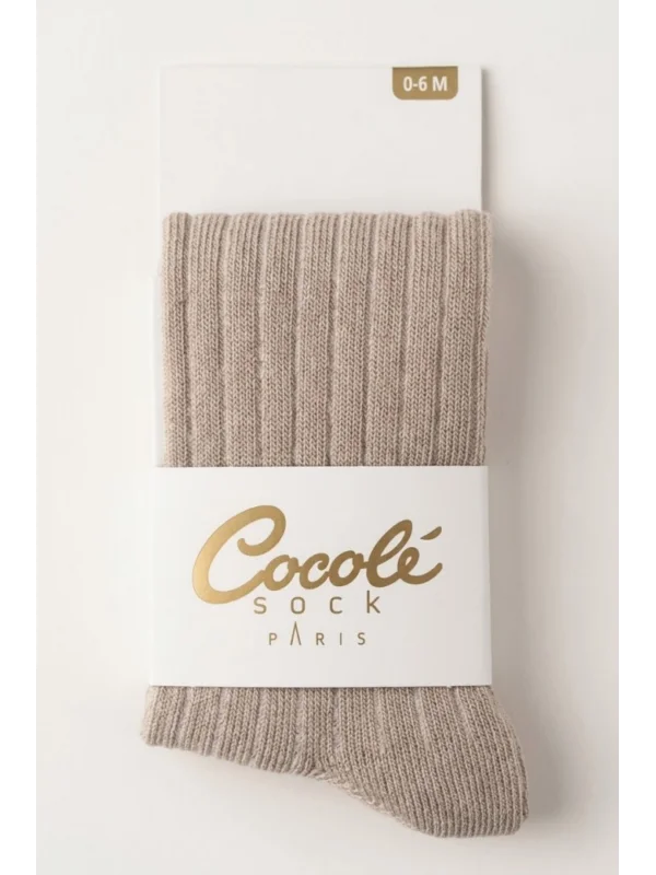 Cocole Socks Kız Bebek Külotlu Çorabı Pamuklu Bej Derby Çizgili 0-24 Ay