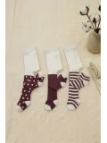 Cocole Socks Kız Bebek Külotlu Çorabı 3lü Set Pamuklu Bordo 0-24 Ay
