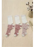 Cocole Socks Kız Bebek Külotlu Çorabı 3lü Set Pamuklu Mercan 0-24 Ay