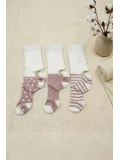 Cocole Socks Kız Bebek Külotlu Çorabı 3lü Set Pamuklu Gül Kurusu 0-24 Ay