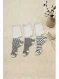 Cocole Socks Erkek Bebek Külotlu Çorabı 3lü Set Pamuklu Gri 0-24 Ay