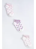 Cocole Socks Kız Bebek Patik Çorabı 3’lü Set – Pamuklu Pembe & Mor Desenli