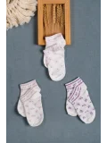 Cocole Socks Kız Bebek Patik Çorabı 3’lü Set – Pamuklu Pembe & Mor Desenli