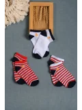 Cocole Socks Erkek Bebek Patik Çorabı 3’lü Set – Pamuklu Çizgili & Sade Desenli