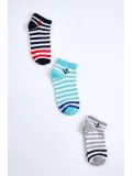 Cocole Socks Erkek Bebek Patik Çorabı 3’lü Set – Pamuklu Çapa Detaylı Çizgili Desenli