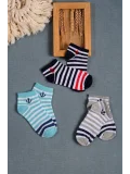 Cocole Socks Erkek Bebek Patik Çorabı 3’lü Set – Pamuklu Çapa Detaylı Çizgili Desenli