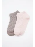 Cocole Socks Kız Bebek Patik Çorabı 2li Set Pamuklu Pudra Pembe & Mürdüm Rengi Baklava Desenli