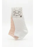 Cocole Socks Kız Bebek Patik Çorabı 2li Set Pamuklu Beyaz & Somon Baklava Desenli