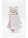 Cocole Socks Kız Bebek Patik Çorabı 2li Set Pamuklu Beyaz & Pudra Pembe Baklava Desenli