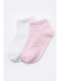 Cocole Socks Kız Bebek Patik Çorabı 2li Set Pamuklu Beyaz & Pudra Pembe Baklava Desenli