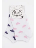 Cocole Socks Kız Bebek Patik Çorabı 2’li Set Pamuklu Beyaz Zemin Üzeri Pudra Pembe & Mor Kalp Desenli