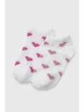 Cocole Socks Kız Bebek Patik Çorabı 2’li Set Pamuklu Beyaz Zemin Üzeri Fuşya & Gül Kurusu Kalp Desenli