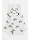 Cocole Socks Kız Bebek Patik Çorabı 2’li Set Pamuklu Beyaz Zemin Üzeri Yeşil & Mürdüm Kalp Desenli