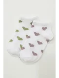 Cocole Socks Kız Bebek Patik Çorabı 2’li Set Pamuklu Beyaz Zemin Üzeri Yeşil & Mürdüm Kalp Desenli