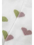 Cocole Socks Kız Bebek Patik Çorabı 2’li Set Pamuklu Beyaz Zemin Üzeri Yeşil & Mürdüm Kalp Desenli