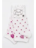 Cocole Socks Kız Bebek Patik Çorabı 2’li Set Pamuklu Ekru Zemin Üzeri Fuşya Puantiye & Yaprak Desenli