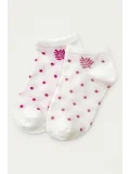 Cocole Socks Kız Bebek Patik Çorabı 2’li Set Pamuklu Ekru Zemin Üzeri Fuşya Puantiye & Yaprak Desenli