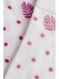 Cocole Socks Kız Bebek Patik Çorabı 2’li Set Pamuklu Ekru Zemin Üzeri Fuşya Puantiye & Yaprak Desenli