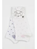 Cocole Socks Kız Bebek Patik Çorabı 2’li Set Pamuklu Beyaz Zemin Üzeri Lila & Pudra Pembe Puantiye Yaprak Desenli
