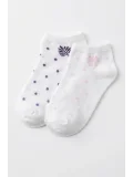 Cocole Socks Kız Bebek Patik Çorabı 2’li Set Pamuklu Beyaz Zemin Üzeri Lila & Pudra Pembe Puantiye Yaprak Desenli