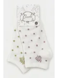 Cocole Socks Kız Bebek Patik Çorabı 2’li Set Pamuklu Yeşil & Lila Puantiye Desenli