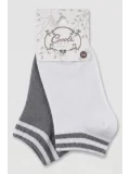 Cocole Socks Erkek Çocuk Patik Çorabı 2’li Set Pamuklu Beyaz & Gri Çizgi Detaylı