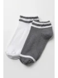 Cocole Socks Erkek Çocuk Patik Çorabı 2’li Set Pamuklu Beyaz & Gri Çizgi Detaylı