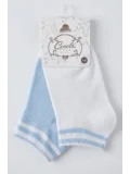 Cocole Socks Erkek Çocuk Patik Çorabı 2’li Set Pamuklu Beyaz & Mavi Çizgi Detaylı