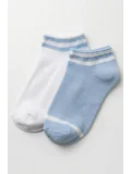 Cocole Socks Erkek Çocuk Patik Çorabı 2’li Set Pamuklu Beyaz & Mavi Çizgi Detaylı
