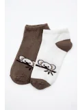 Cocole Socks Çocuk Patik Çorabı 2’li Set Pamuklu Ekru & Kahverengi Koala Desenli