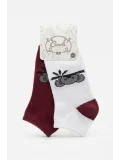 Cocole Socks Çocuk Patik Çorabı 2’li Set Pamuklu Beyaz & Bordo Koala Desenli