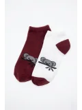 Cocole Socks Çocuk Patik Çorabı 2’li Set Pamuklu Beyaz & Bordo Koala Desenli