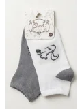 Cocole Socks Erkek Çocuk Patik Çorabı 2’li Set Beyaz & Gri Sincap Desenli