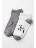 Cocole Socks Erkek Çocuk Patik Çorabı 2’li Set Beyaz & Gri Sincap Desenli