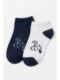 Cocole Socks Erkek Çocuk Patik Çorabı 2’li Set Beyaz & Lacivert Sincap Desenli