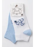 Cocole Socks Erkek Çocuk Patik Çorabı 2’li Set Beyaz & Mavi Sincap Desenli