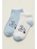 Cocole Socks Erkek Çocuk Patik Çorabı 2’li Set Beyaz & Mavi Sincap Desenli