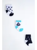 Cocole Socks Erkek Çocuk Soket Çorabı 3’lü Set – Pamuklu Dümen & Yelkenli & Çapa Desenli