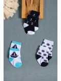 Cocole Socks Erkek Çocuk Soket Çorabı 3’lü Set – Pamuklu Dümen & Yelkenli & Çapa Desenli