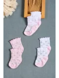 Cocole Socks Kız Çocuk Soket Çorabı 3’lü Set – Pamuklu Fırfırlı Bilek & Simli Yıldız Desenli