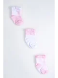 Cocole Socks Kız Çocuk Soket Çorabı 3’lü Set – Pamuklu Fırfırlı Bilekli & Çizgili Desenli