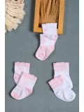 Cocole Socks Kız Çocuk Soket Çorabı 3’lü Set – Pamuklu Fırfırlı Bilekli & Çizgili Desenli