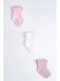 Cocole Socks Kız Çocuk Soket Çorabı 3’lü Set – Pamuklu Klasik Seri & Petek Örgü Desenli